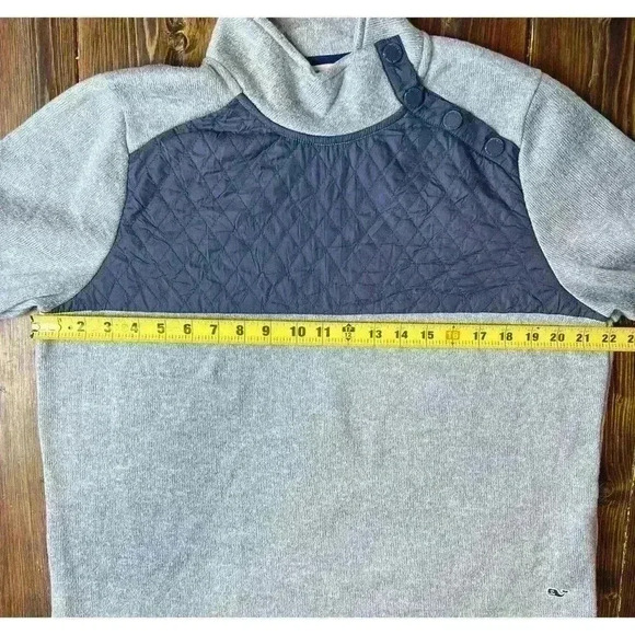 Vineyard Vines Mixed Media Quilted Sweater Pullover Size Large Gray/Navy - Picture 4 of 8